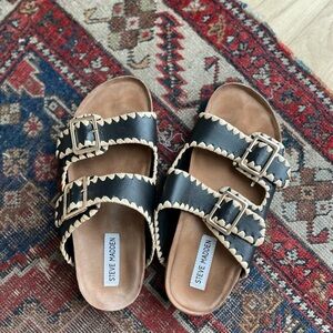 Steve Madden Black and Tan Sandals